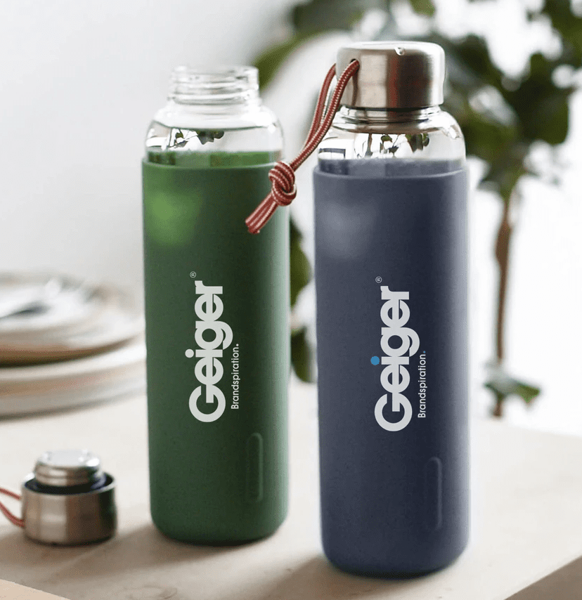Branded water bottles from Geiger promotional products.