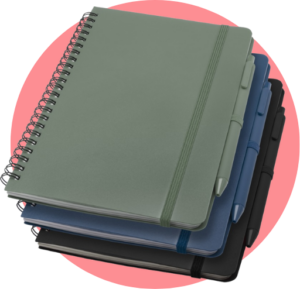 branded ocean-bound plastic notebook and pen